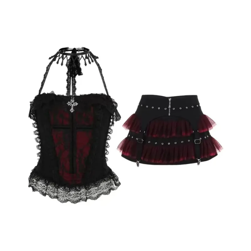 PUREIDOL Skirt Set Women's Dark Red-0