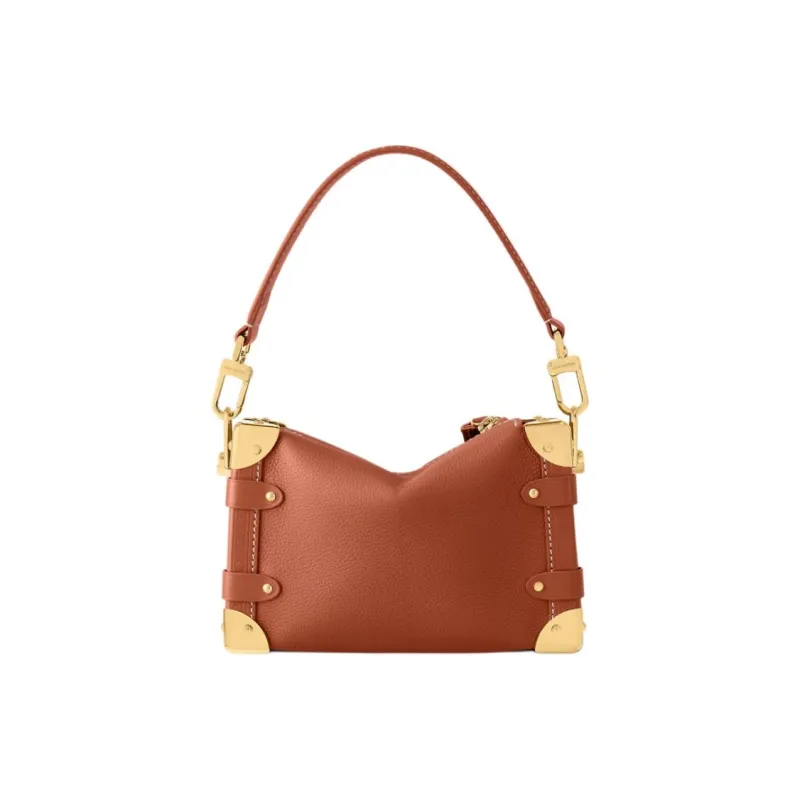 LOUIS VUITTON SIDE TRUNK Cow Leather Shoulder Bag, Crossbody Bag, Handbag Trumpets Women's Cognac Brown-2