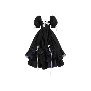 Selkie Collection FW24 Evening Dress Women's Dark Blue Dotted Line Print