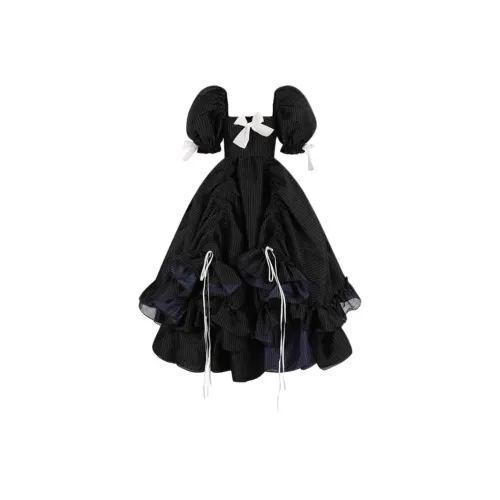 Selkie Collection FW24 Evening Dress Women's Dark Blue Dotted Line Print