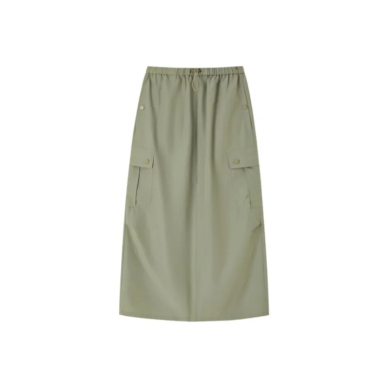 H'S x Faint Casual Long Skirts Women's Green Khaki-0