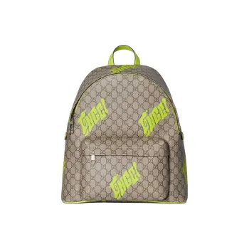 GUCCI Soft Leather Backpack Medium Size Unisex Beige & Dark Brown