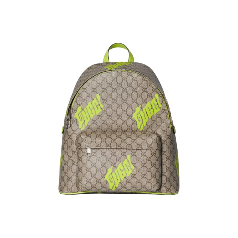 GUCCI Soft Leather Backpack Medium Size Unisex Beige & Dark Brown-0