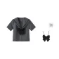Gray Collar Gray Two-Button Short-Sleeved Sailor Suit, Comes with Bow Tie