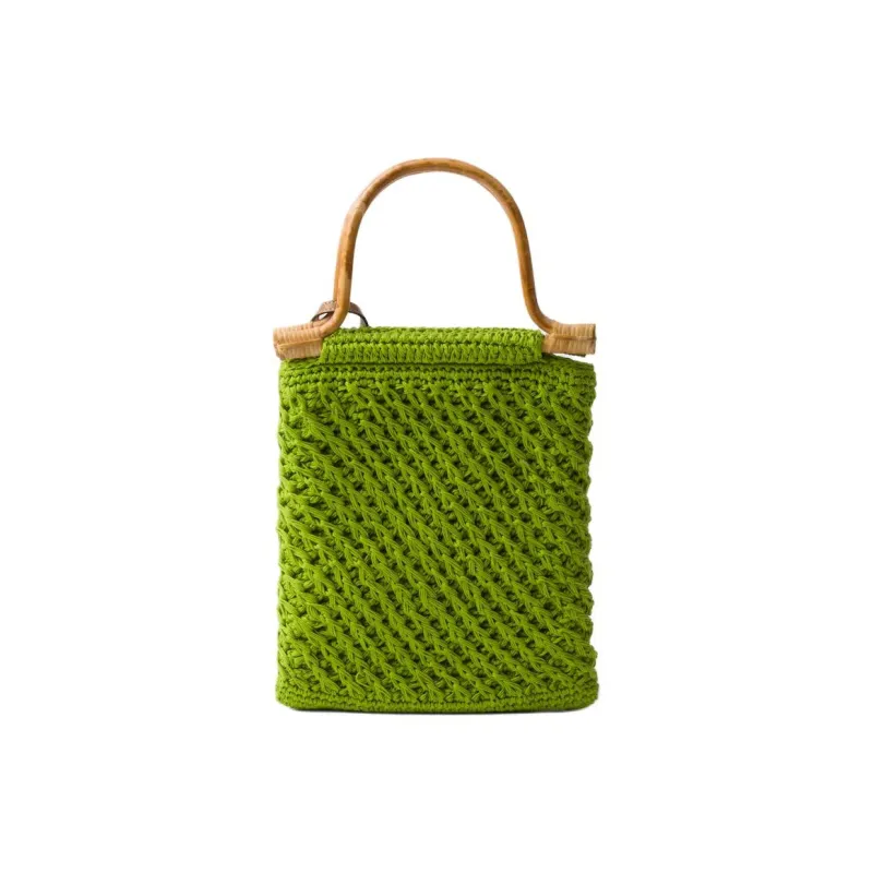 PRADA Cotton Bucket Bag Handbag Mini Women's Green-2