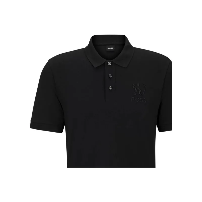HUGO BOSS FW23 Mercerized Cotton Shirt With Special Artwork Polo Shirt Men's Black-4