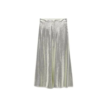 ZARA ZW Series Casual Long Skirts Women's Gold/Silver