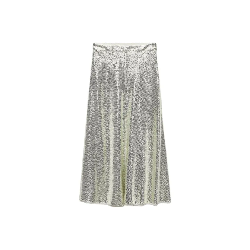 ZARA ZW Series Casual Long Skirts Women's Gold/Silver-0