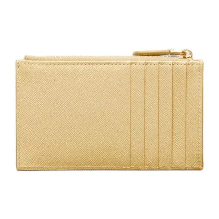 PRADA Saffiano Cow Leather Card Holder Women's Vanilla Yellow-2