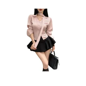Mu Xiao Xin Skirt Set Women's Pink Shirt/Black Skirt
