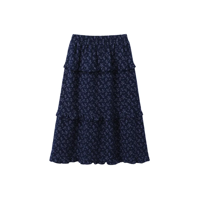 FLIM Casual Long Skirts Women's Navy Blue-0