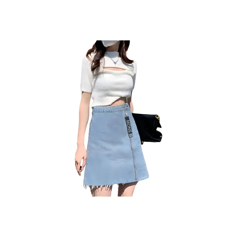 Weixi Denim Short Skirts Women's Blue-0