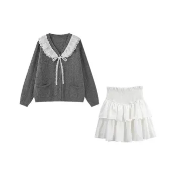 PUREIDOL Skirt Set Women's Gray[Sweater+Skirt]