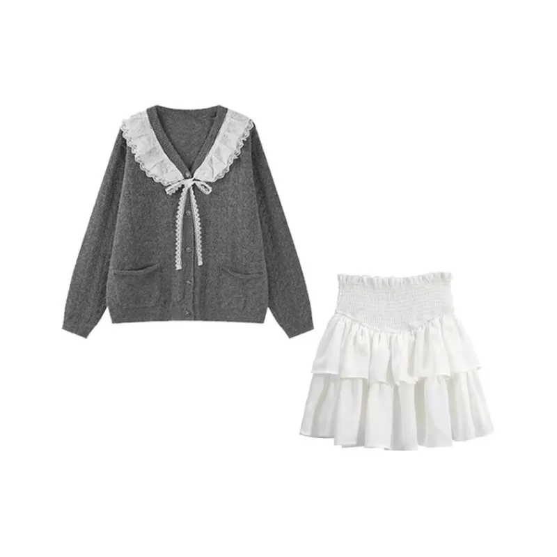 PUREIDOL Skirt Set Women's Gray[Sweater+Skirt]-0