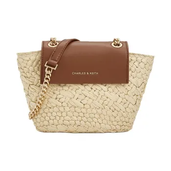 CHARLES&KEITH Synthetic Material Crossbody Bag, Shoulder Bag Women's Natural Raffia Beige/Brown