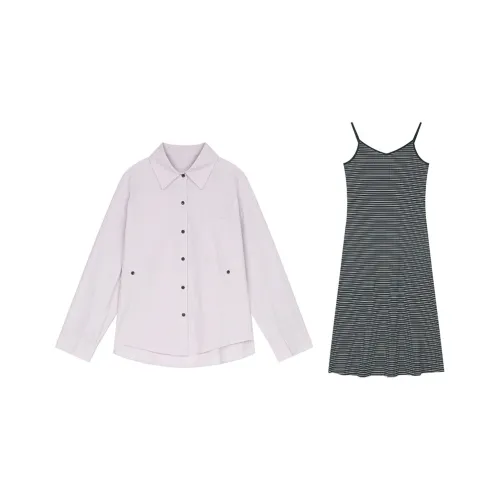 ELF SACK Skirt Set Women's Stripes Gray Purple