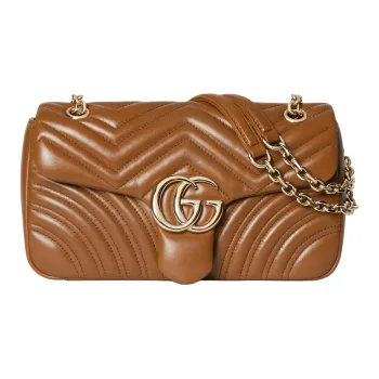GUCCI GG Marmont Leather Shoulder Bag Medium Size Women's Brown