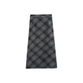 A Paradise For Awakening Casual Long Skirts Women's Gray Plaid