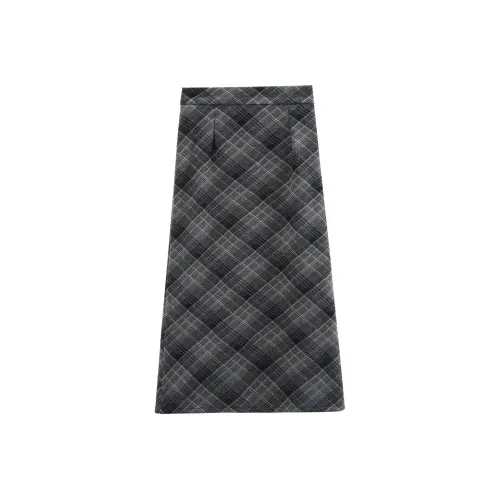A Paradise For Awakening Casual Long Skirts Women's Gray Plaid