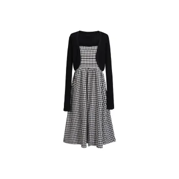 COMMA GIRL Skirt Set Women's Black+Plaid