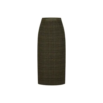 JZ. ANNAKRO Casual Long Skirts Women's Plaid Yellow Green