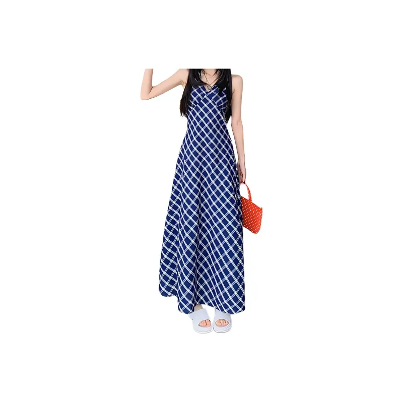 RENBEN Slip Dresses Women's Blue-0
