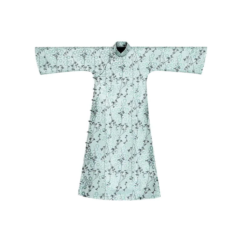 YICHENGFENGXU Cheongsam Women's Blue Jacquard Velvet Oversized Sleeves-0