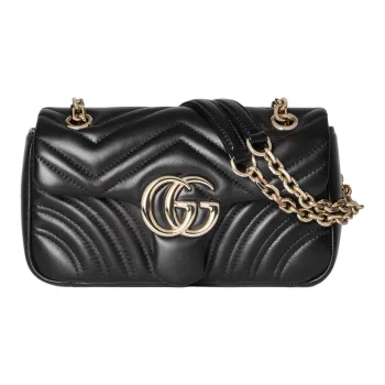 GUCCI GG Marmont Lambskin Shoulder Bag Trumpets Women's Black