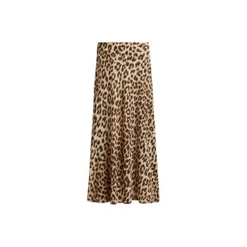H&M Casual Long Skirts Women's Light Beige/Leopard Print