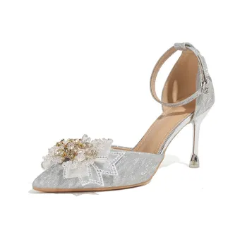 Lan Miao Slim Heel High Heels Women's Silver