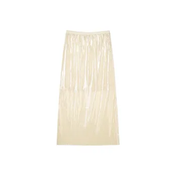 EKOOL Casual Long Skirts Women's Apricot Sequins