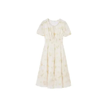 XIANGYING Short Sleeved Dress Women's Yellow