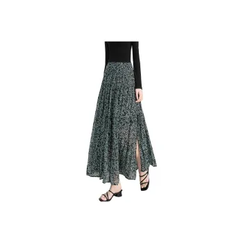 TOUCH Casual Long Skirt Women's Black Base With Green Leaves