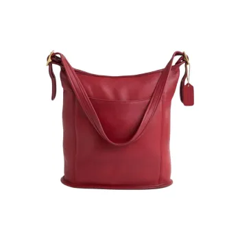 COACH Vintage Solid Color Bucket Bag, Shoulder Bag Tubas Women's Red