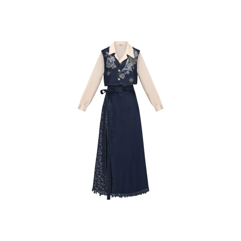 Weaving Division Hanfu Women's Three Piece Set Vest+Shirt+Skirt-0