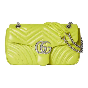 GUCCI GG Marmont Leather Shoulder Bag Medium Size Women's Bright Green