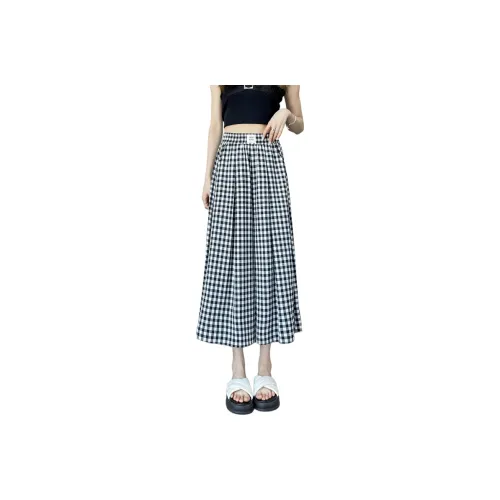 SITOL Casual Long Skirts Women's Black White Plaid
