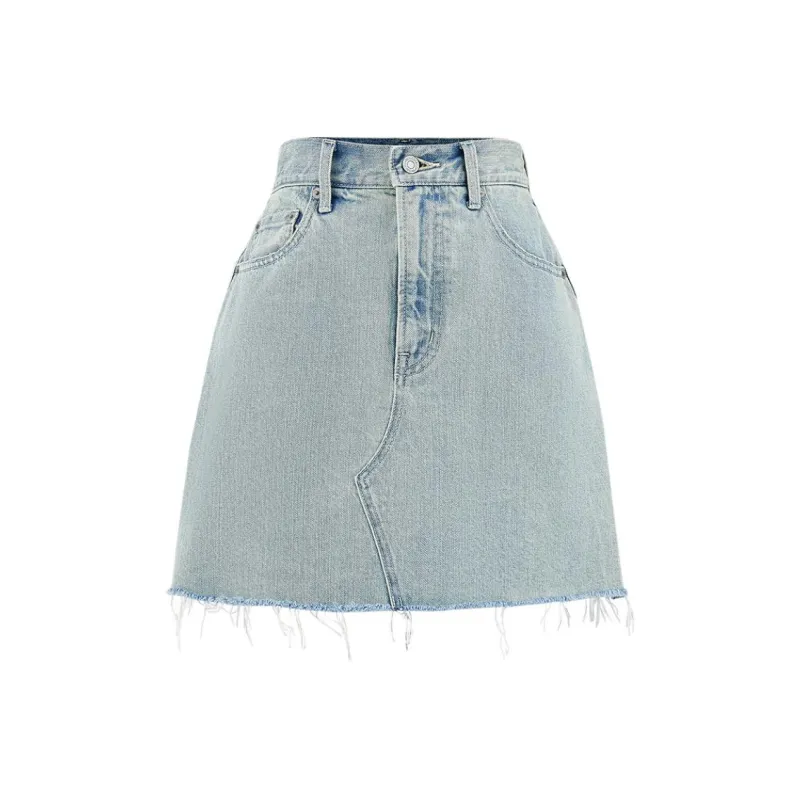 MOUSSY Denim Short Skirts Women's Light Blue-0