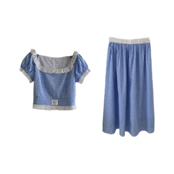 MTHE Skirt Set Women's Blue Plaid