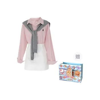 Gentle Welcome Skirt Set Women's Pink Shirt+White Skirt Pants+Gray Shawl