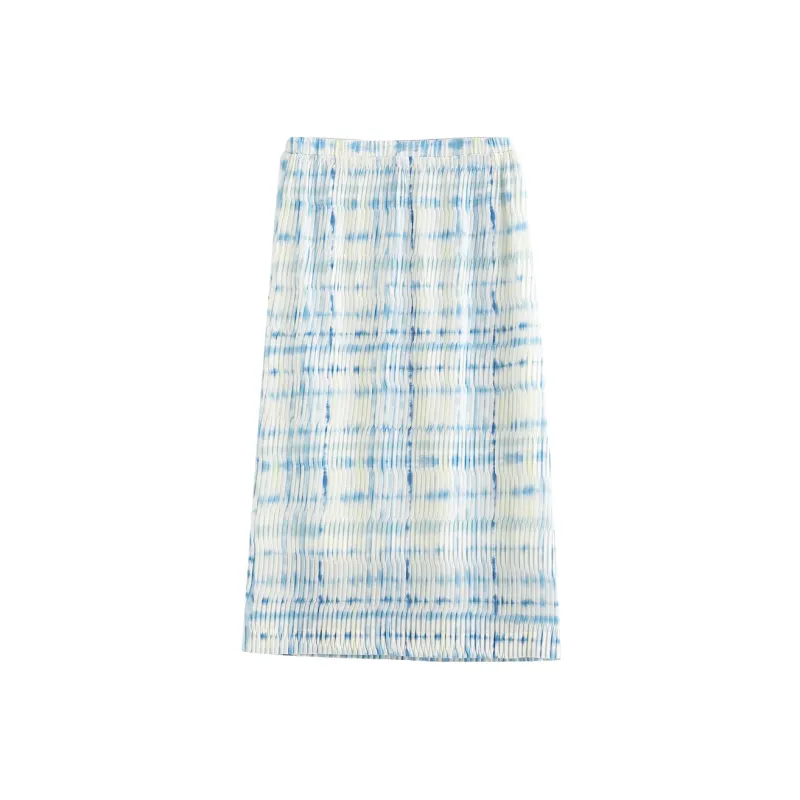 Initial Language Casual Long Skirt Women's Mint Blue-0
