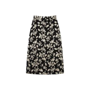 DIALOGUE Casual Long Skirts Women's Black Background Beige Jacquard