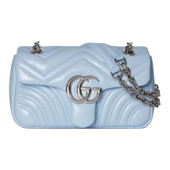 GUCCI GG Marmont Lambskin Shoulder Bag Small Size Women's Light Blue