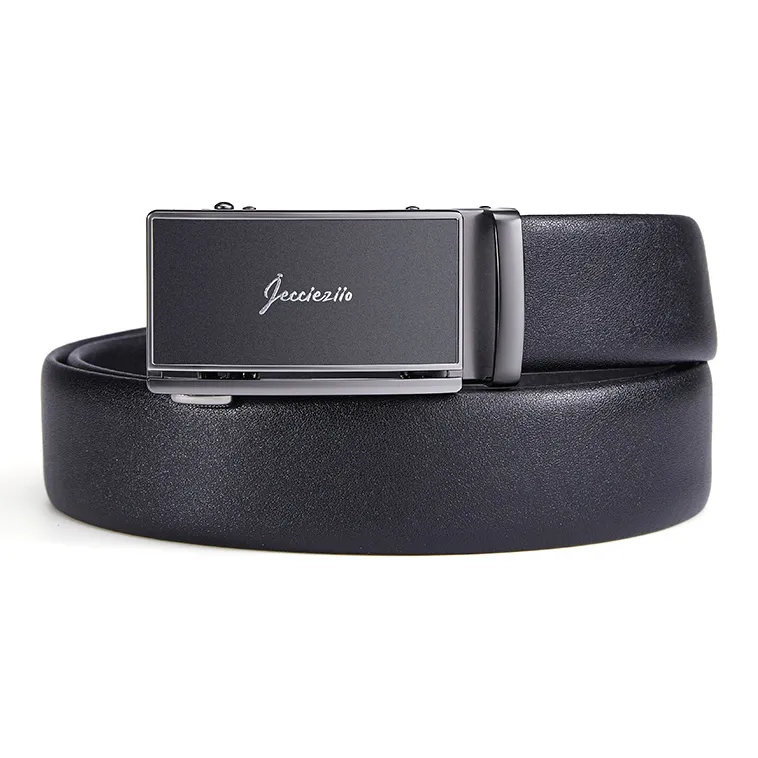 Jeccieziio Top Grain Cow Leather Belts Men's Gunmetal Width 3.5 Cm-2