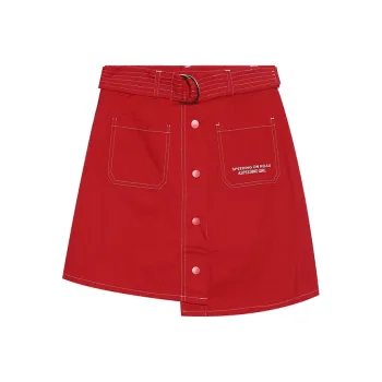Tonlion Denim Short Skirts Women's Red