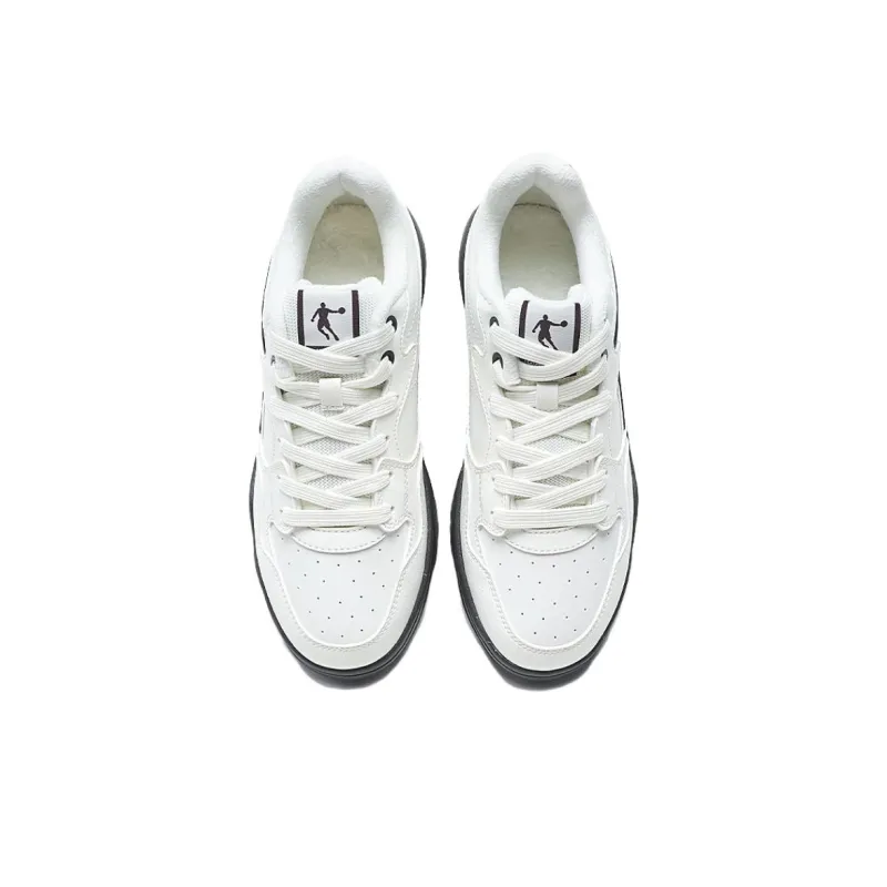 QIAODAN Dry Anti Slip Wear Resistant Low Top Skateboard Shoes Women's White Black-3