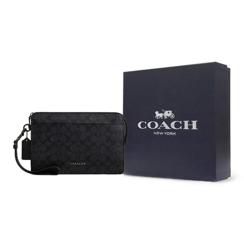 COACH Artificial Leather Clutch Medium Size Men's Charcoal Black & Black-6