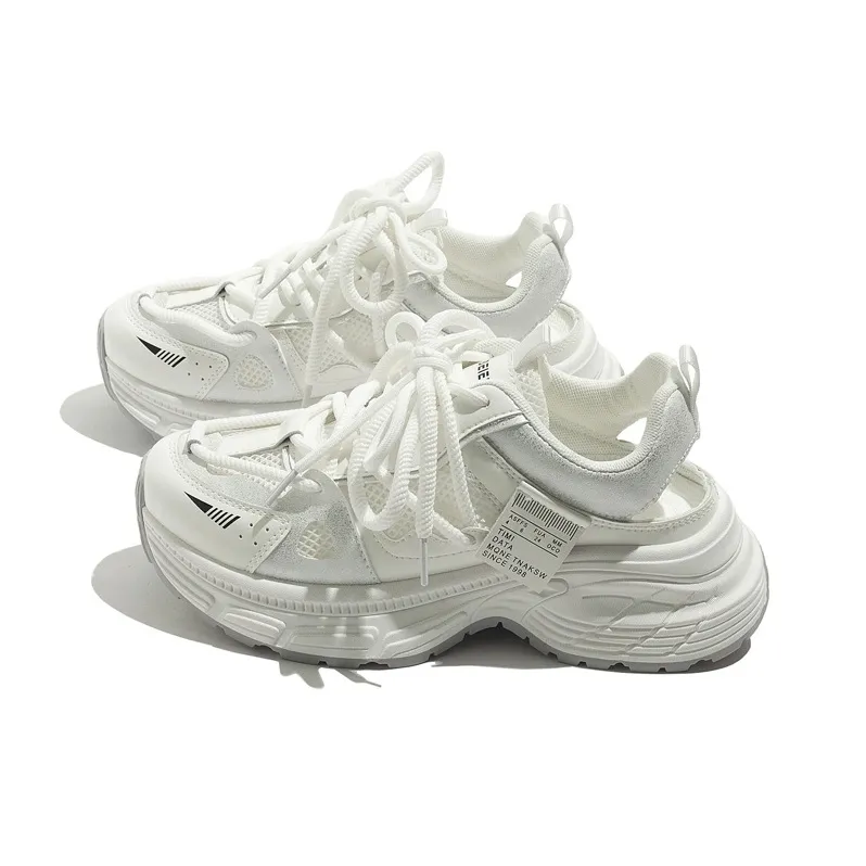 MEAKKEA Breathable, Balanced, Lightweight Low Top Chunky Sneakers Women's White Gray-1