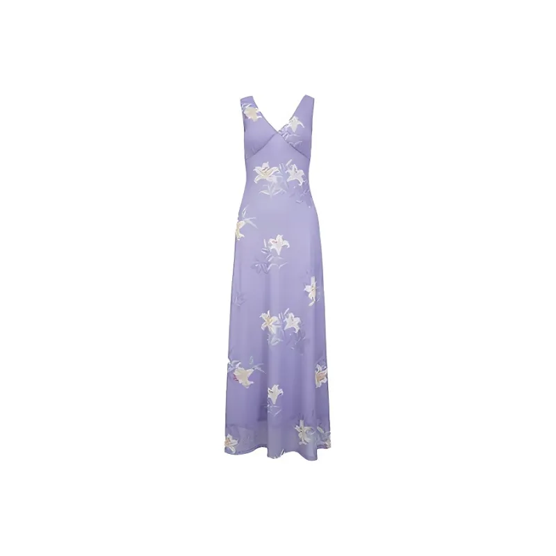 KYKW Sleeveless Dresses Women's Purple, Pattern Random-0