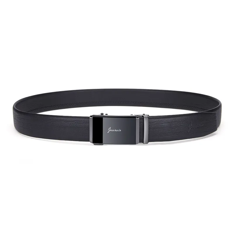 Jeccieziio Cow Leather Belts Men's Gunmetal Wide 3.5CM-5
